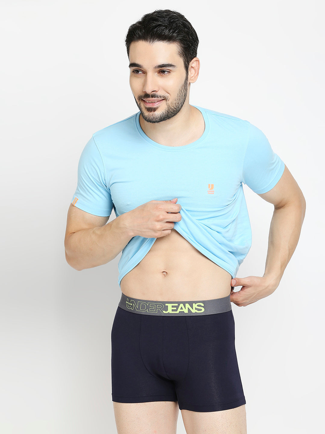 Men Yellow & Navy Blue Cotton Blend Trunk - Pack Of 2- Underjeans By Spykar
