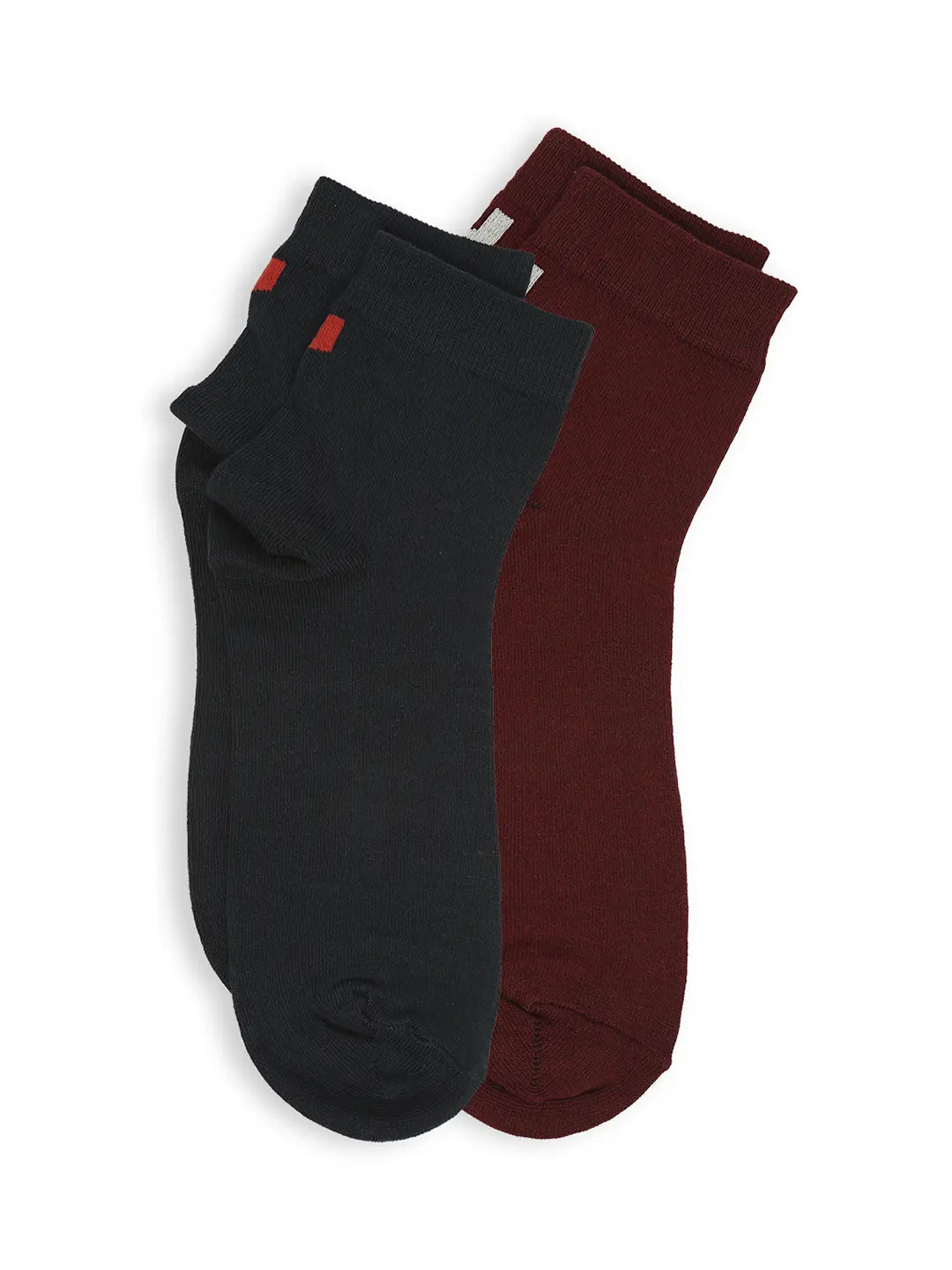 Men Navy & Maroon Ankle Length Socks - Pack Of 2- Underjeans By Spykar