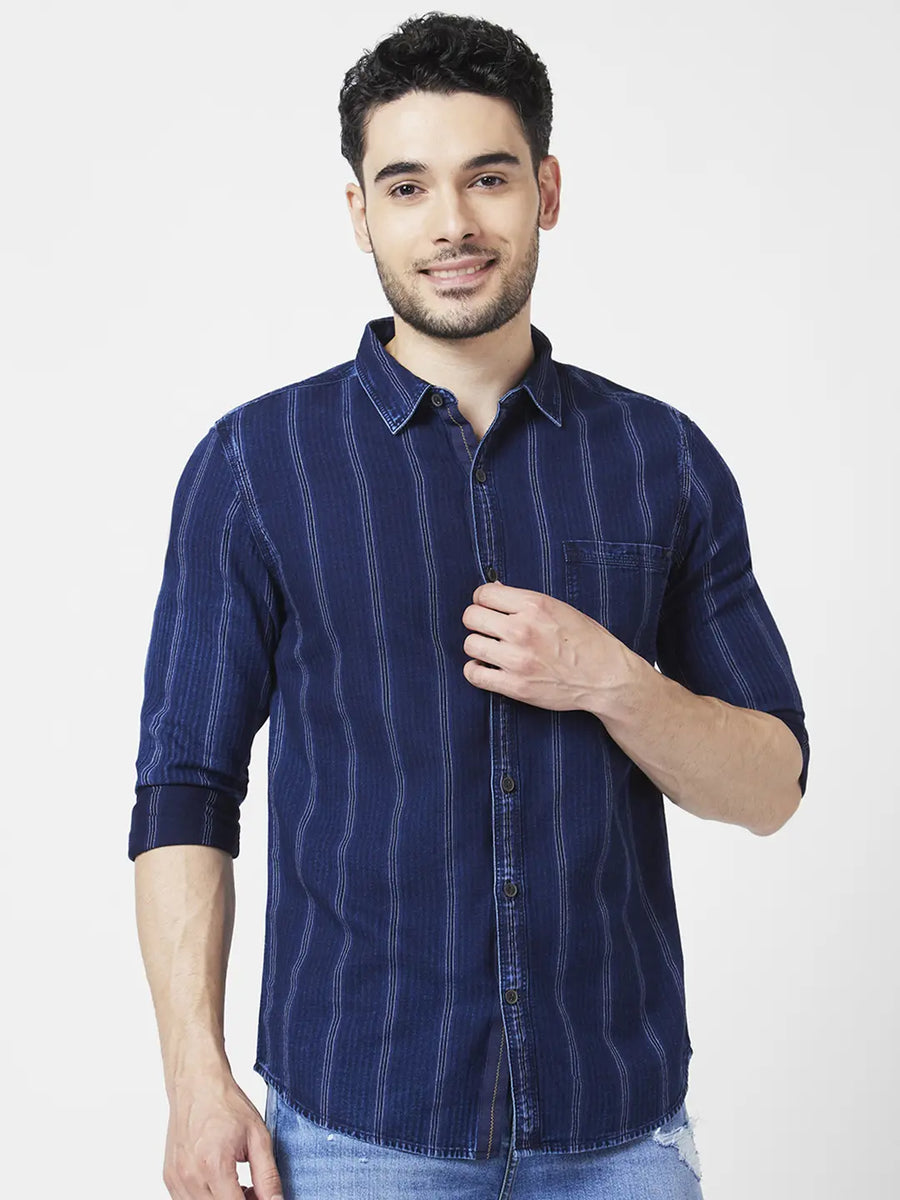 Buy OnlineSpykar Men Indigo Blue Cotton Twil Slim Fit Full Sleeve Checkred  Shirt