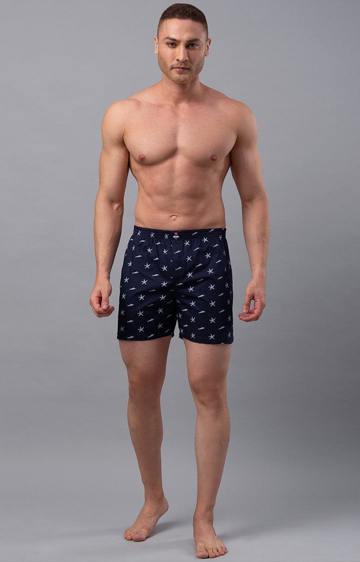 Blue Cotton Boxer For Men - Underjeans By Spykar