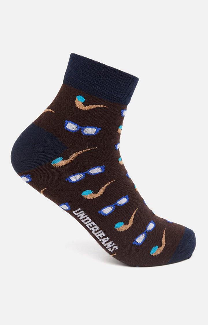 Men Brown Ankle Length (Non Terry) Single Pair Of Socks- Underjeans By Spykar
