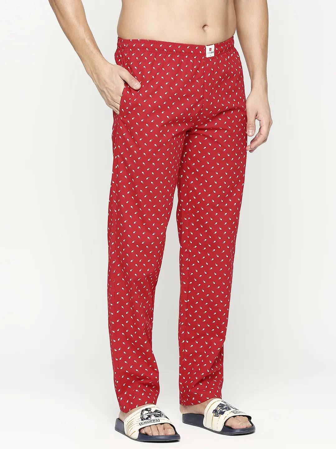 Men Premium Cotton Printed Red Pyjama- Underjeans by Spykar