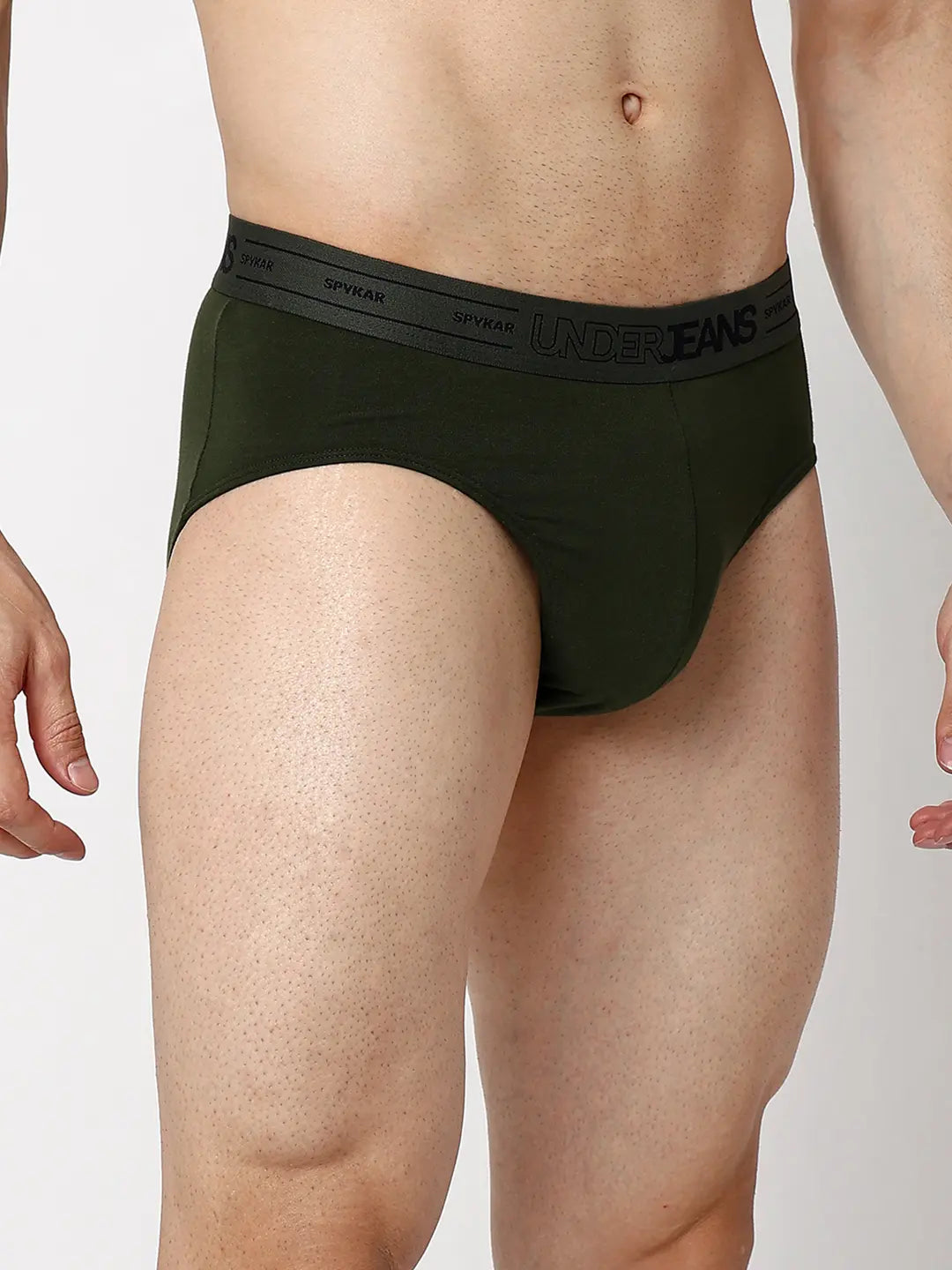 Underjeans By Spykar Men Navy Blue & Olive Cotton Blend Regular Fit Brief - Pack Of 2
