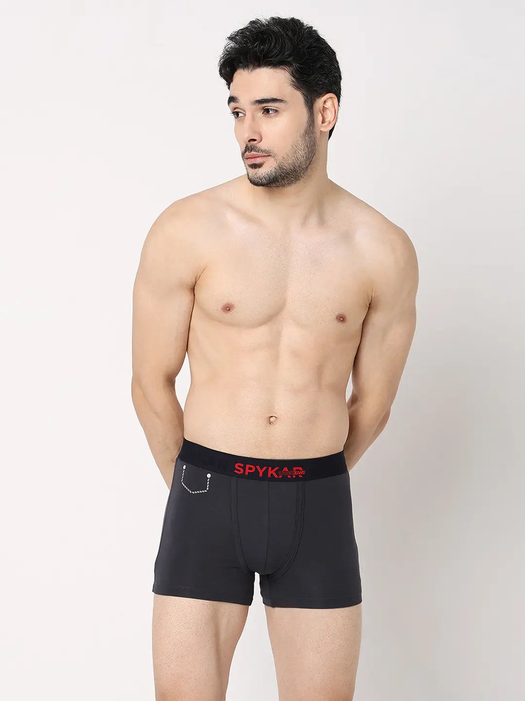 Underjeans By Spykar Men Grey & Maroon Cotton Blend Regular Fit Trunk - Pack Of 2