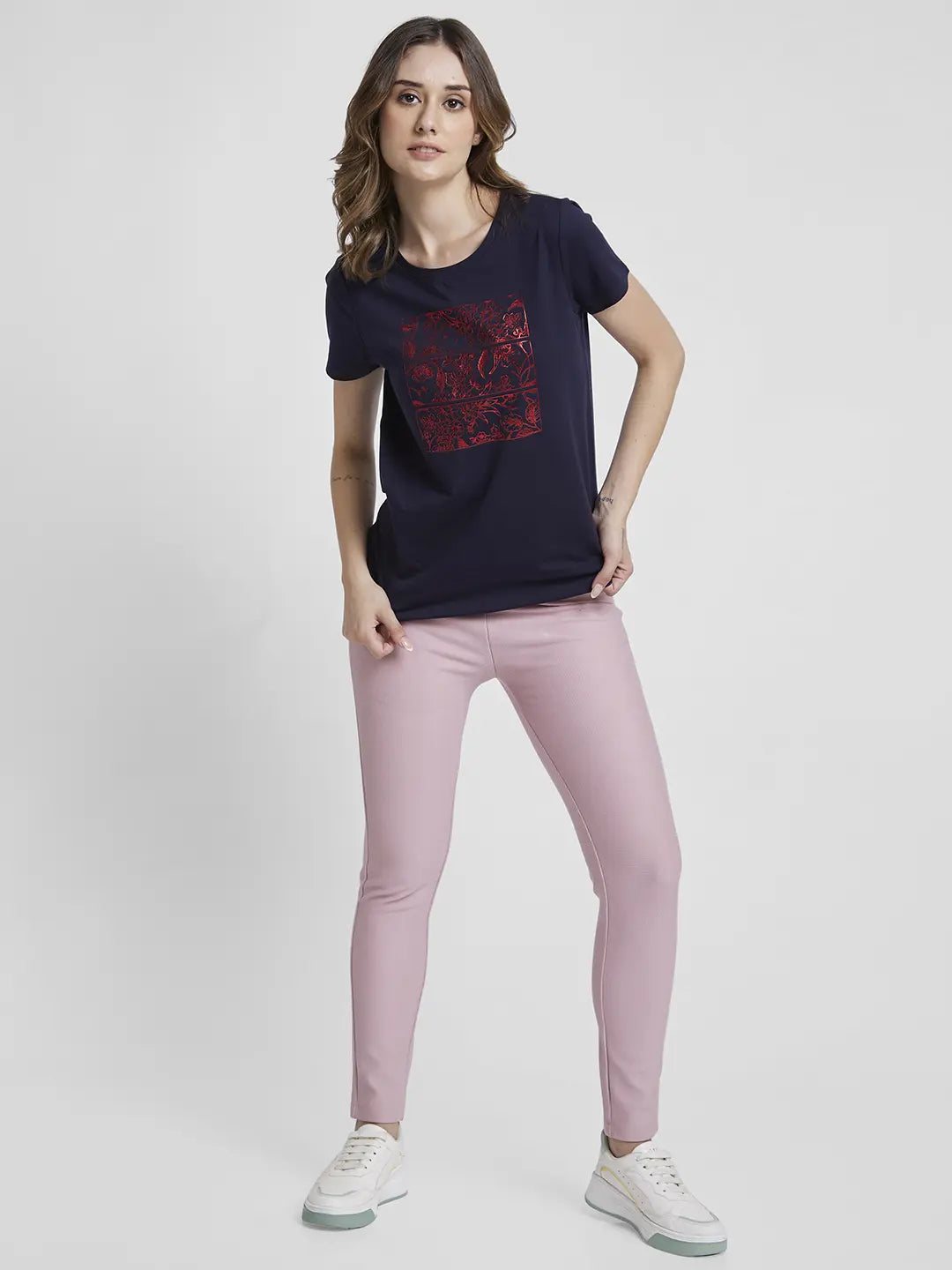 Spykar Women Powder Pink Blended Skinny Fit Ankle Length Trackpant
