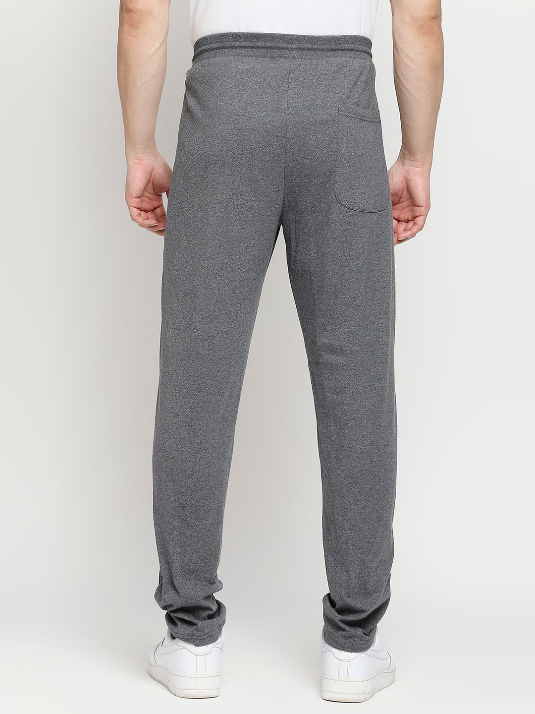 Men Cotton Blend Knitted Charcoal Trackpant- Underjeans by Spykar