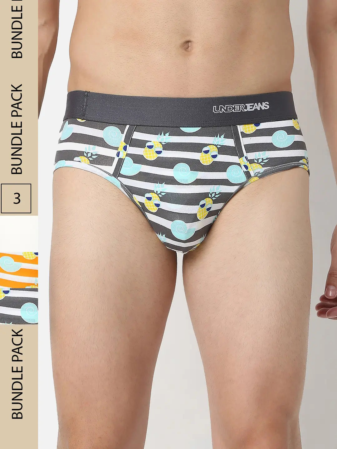 Men Assorted Cotton Blend Printed Brief - Pack Of 3- Underjeans By Spykar