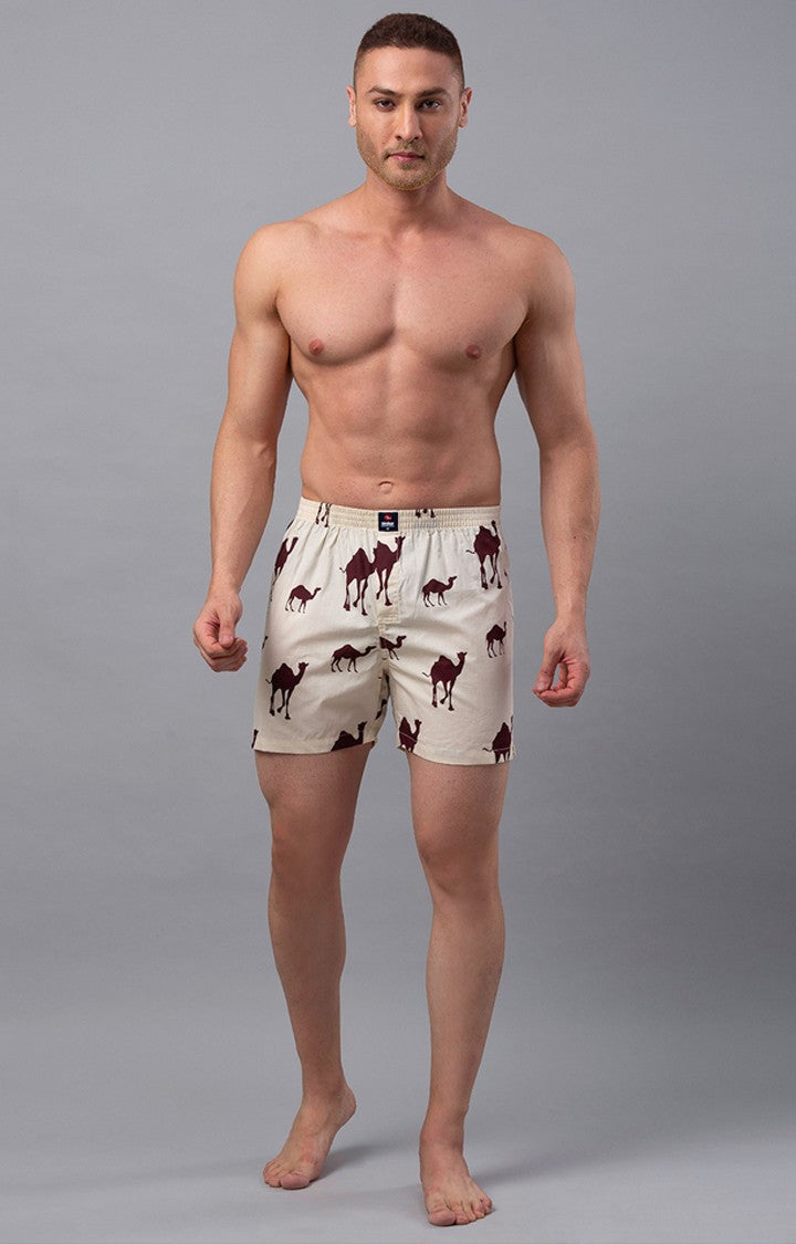 Beige Cotton Boxer For Men - Underjeans By Spykar
