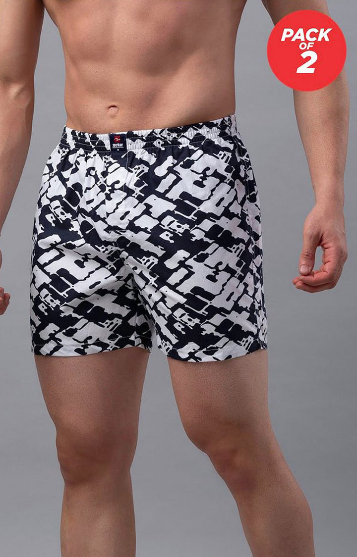 White Cotton Boxer For Men - (Pack Of 2)- Underjeans By Spykar