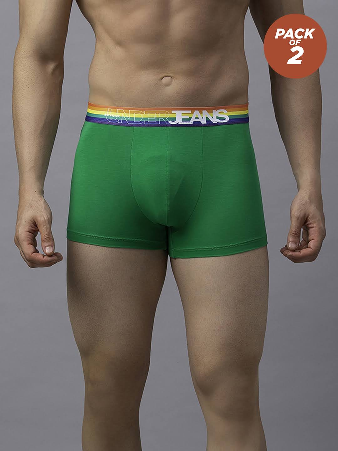 Men Cotton Blend Green-Multi Trunk - (Pack Of 2)- Underjeans By Spykar