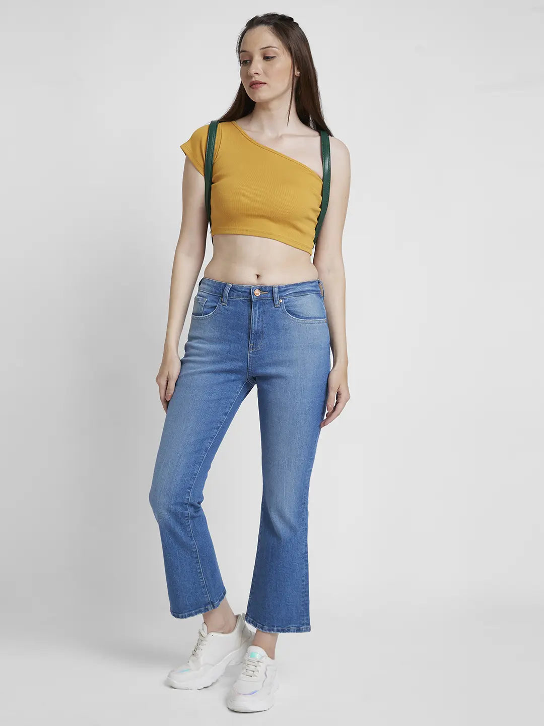 Spykar Women Light Blue Lycra Bootcut Fit Ankle Length Low Distressed Jeans -(Elissa)