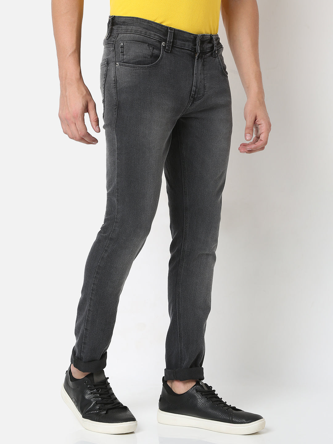 Spykar Men Grey Cotton Super Slim Fit Tapered Length Jeans (Super Skinny)