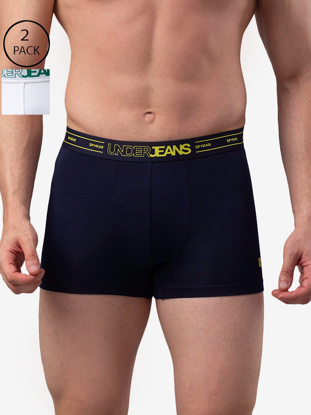 Men Cotton Blend Trunk Pack Of 2- Underjeans By Spykar