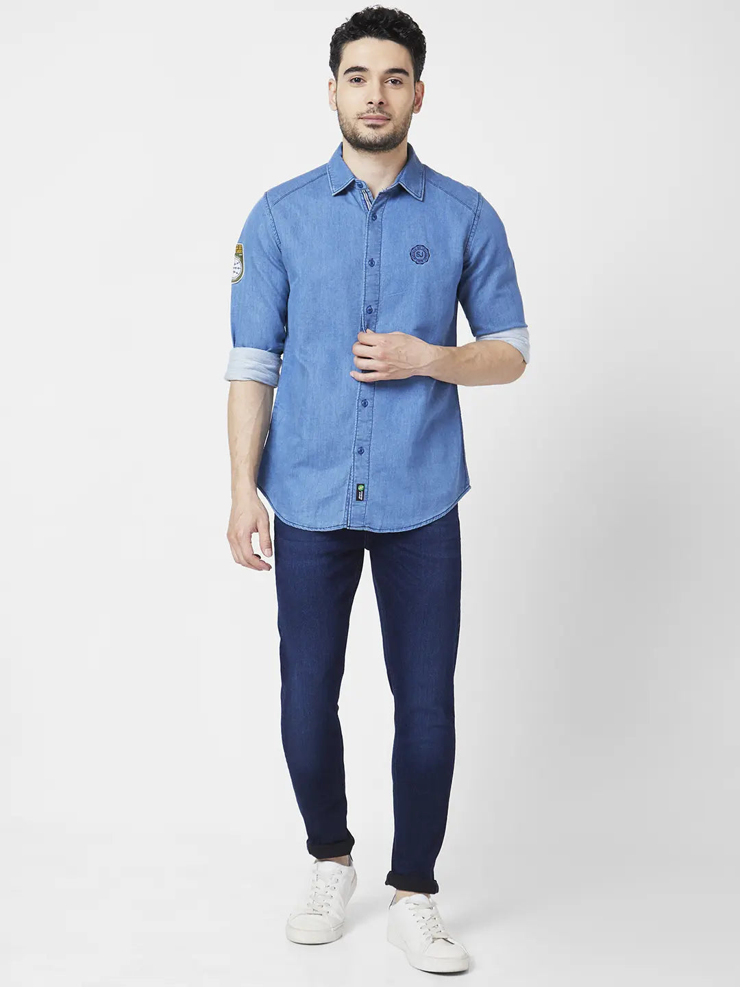 Spykar Men Dark Blue Cotton Stretch Super Slim Fit Tapered Length Clean Look Low Rise Jeans (Super Skinny)