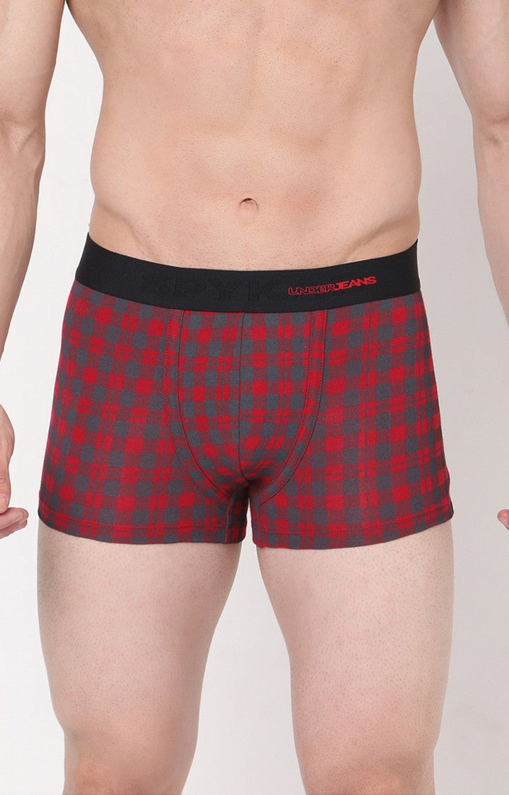 Maroon-Check Cotton Trunk for Men Premium- UnderJeans by Spykar