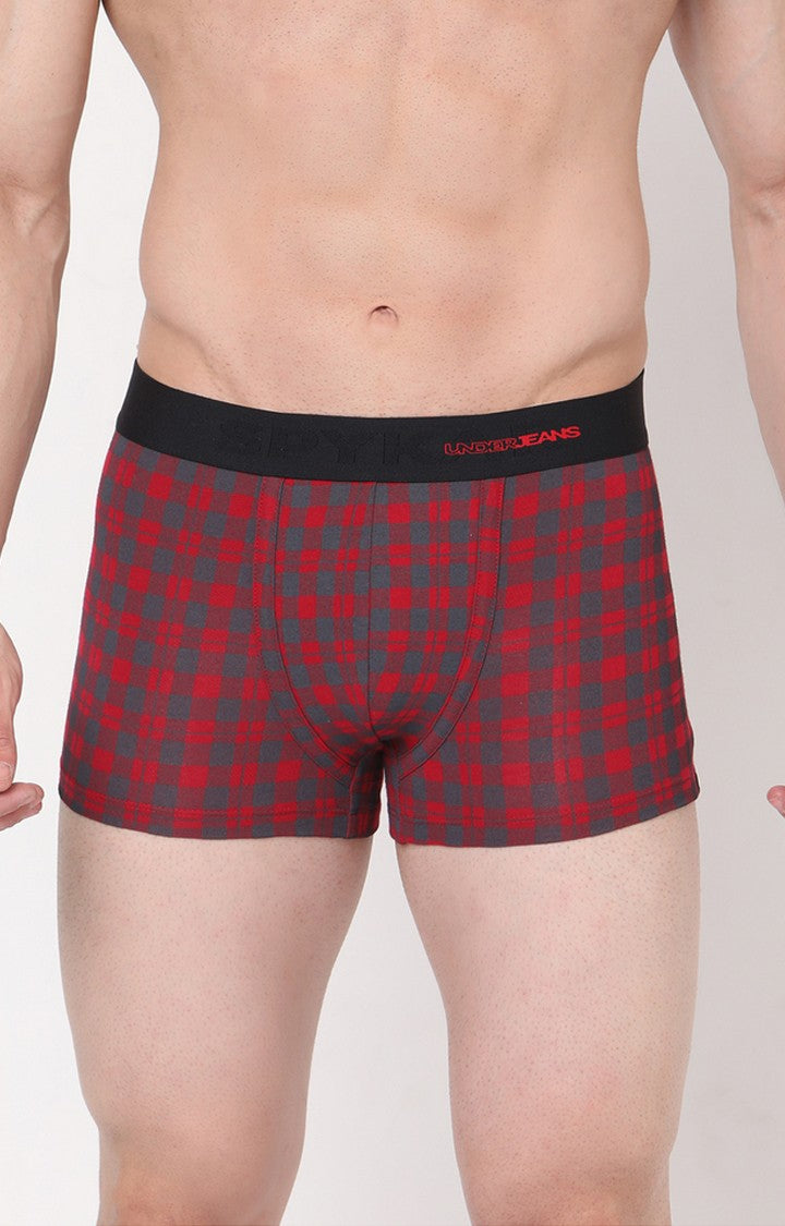 Maroon-Check Cotton Trunk For Men - Underjeans By Spykar