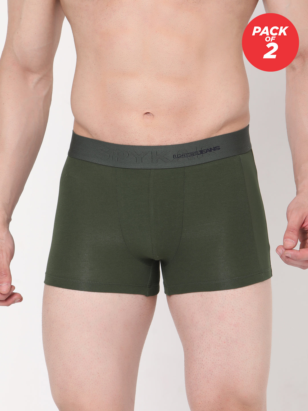 Men Cotton Blend Olive Trunk - (Pack Of 2)- Underjeans By Spykar