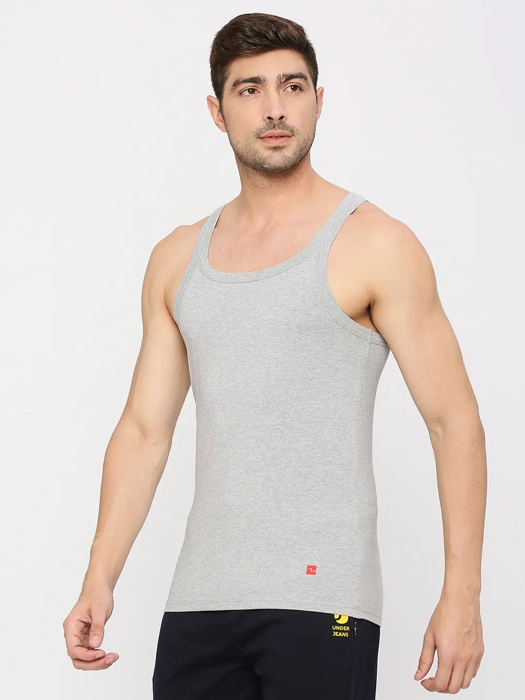 Men Premium Cotton Blend Grey Vest- Underjeans by Spykar