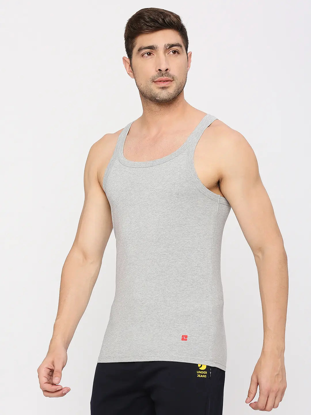 Men Cotton Blend Grey Vest- Underjeans By Spykar