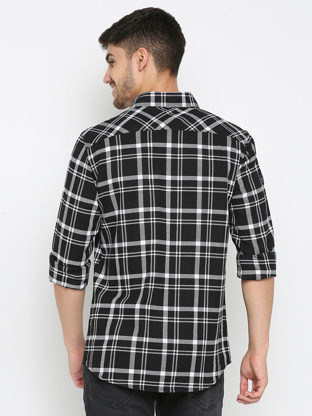 Spykar Black Cotton Full Sleeve Checkered Shirt For Men