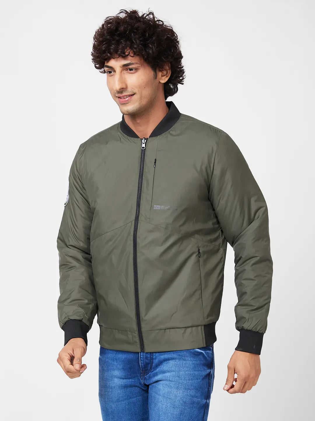 MENS PUFFER REVERSIBLE JACKET WITH CONTRAST SLIP PATCH ON REVERSE SIDE