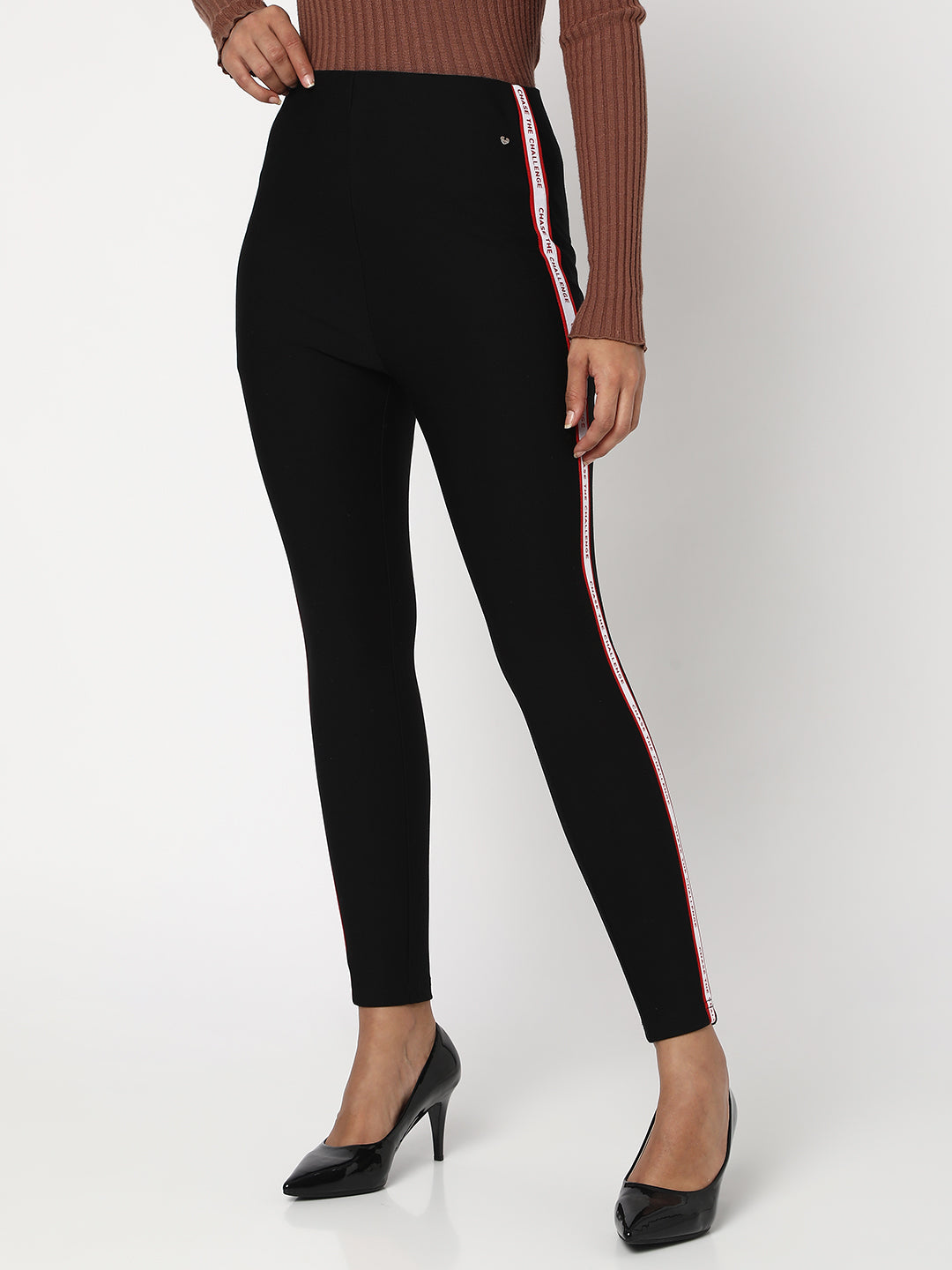 Spykar Black Cotton Regular Fit Trackpant For Women