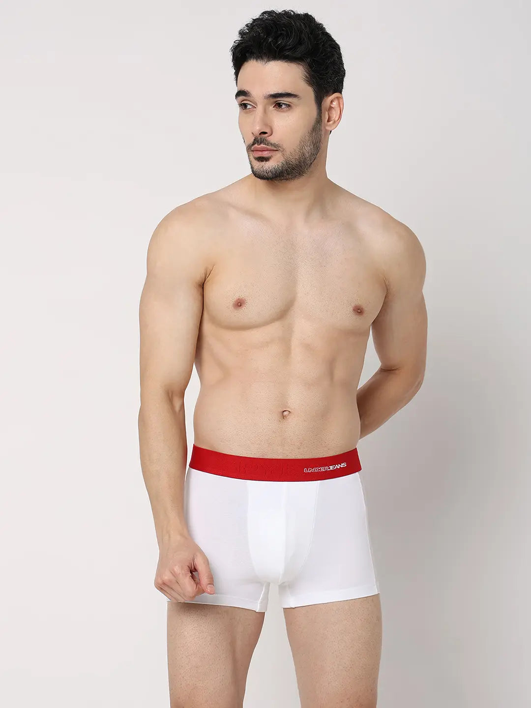 Underjeans By Spykar Men Purple & White Cotton Blend Regular Fit Trunk - Pack Of 2
