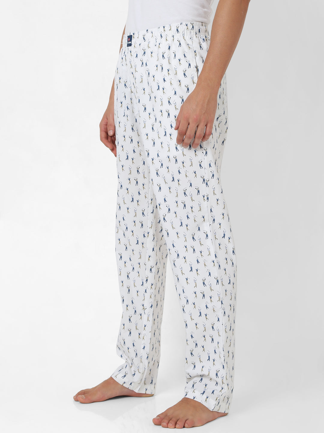 Men White Cotton Printed Pyjama - Underjeans By Spykar