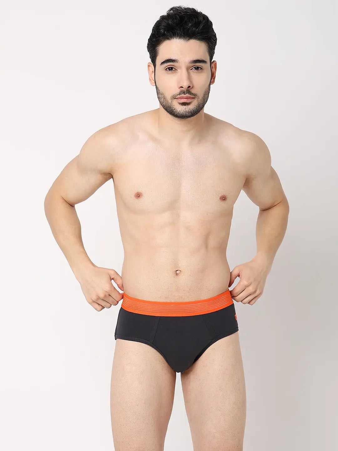 Underjeans By Spykar Men Dark Grey & Olive Cotton Blend Regular Fit Brief - Pack Of 2