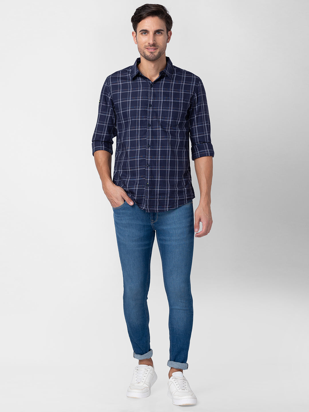 Spykar Men Mid Blue Cotton Super Slim Fit Tapered Length Jeans (Super Skinny)