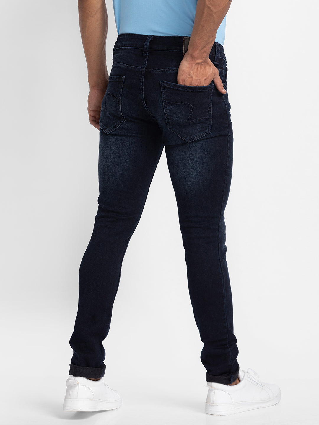 Spykar Blue Indigo Cotton Slim Fit Narrow Length Jeans For Men (Skinny)