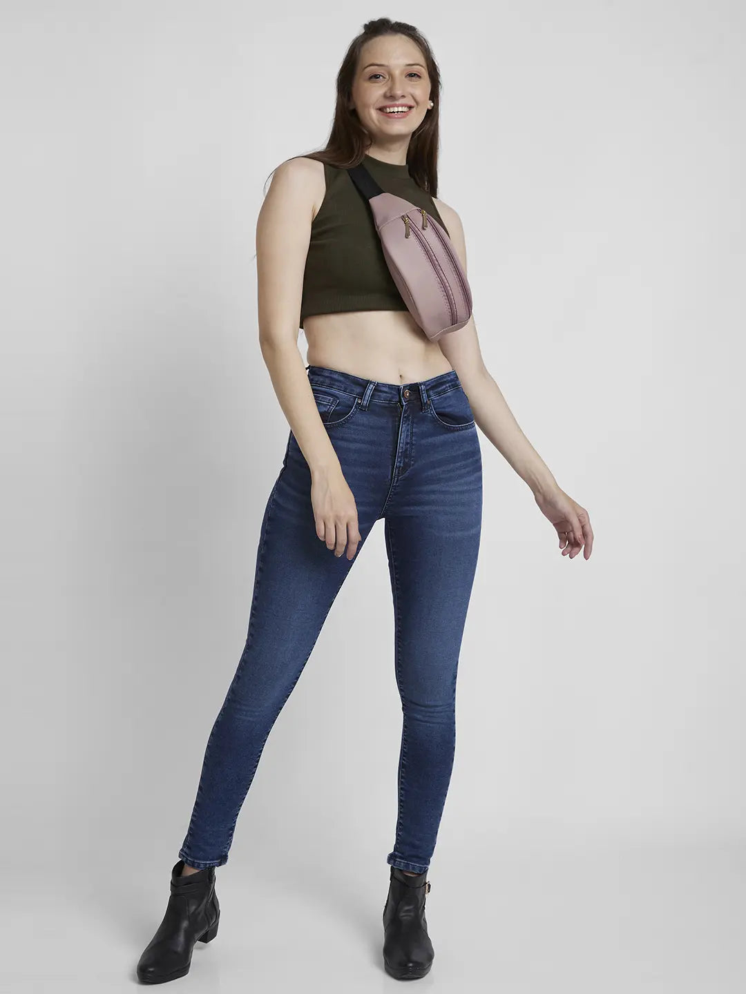 Spykar Women Mid Blue Lycra Super Skinny Fit Ankle Length Clean Look Jeans -(Alexa)