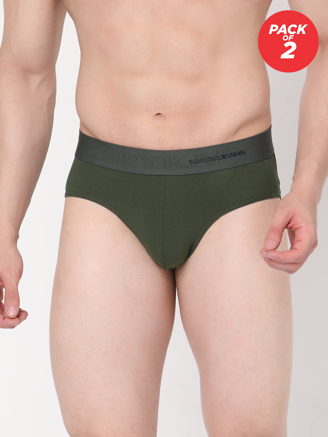Men Cotton Blend Olive Brief - (Pack Of 2)- Underjeans By Spykar