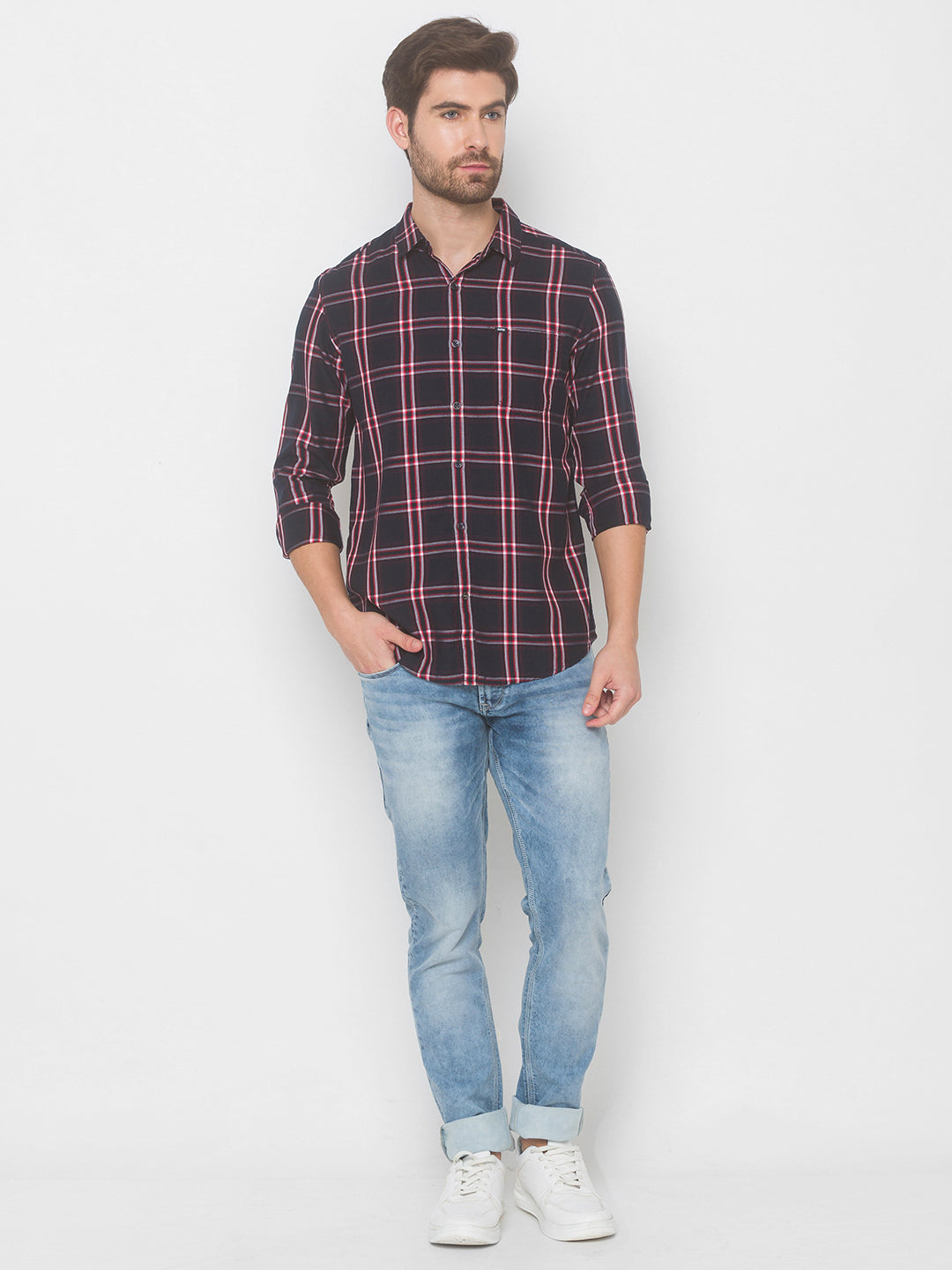 Spykar Men Navy Blue Cotton Slim Fit Shirt