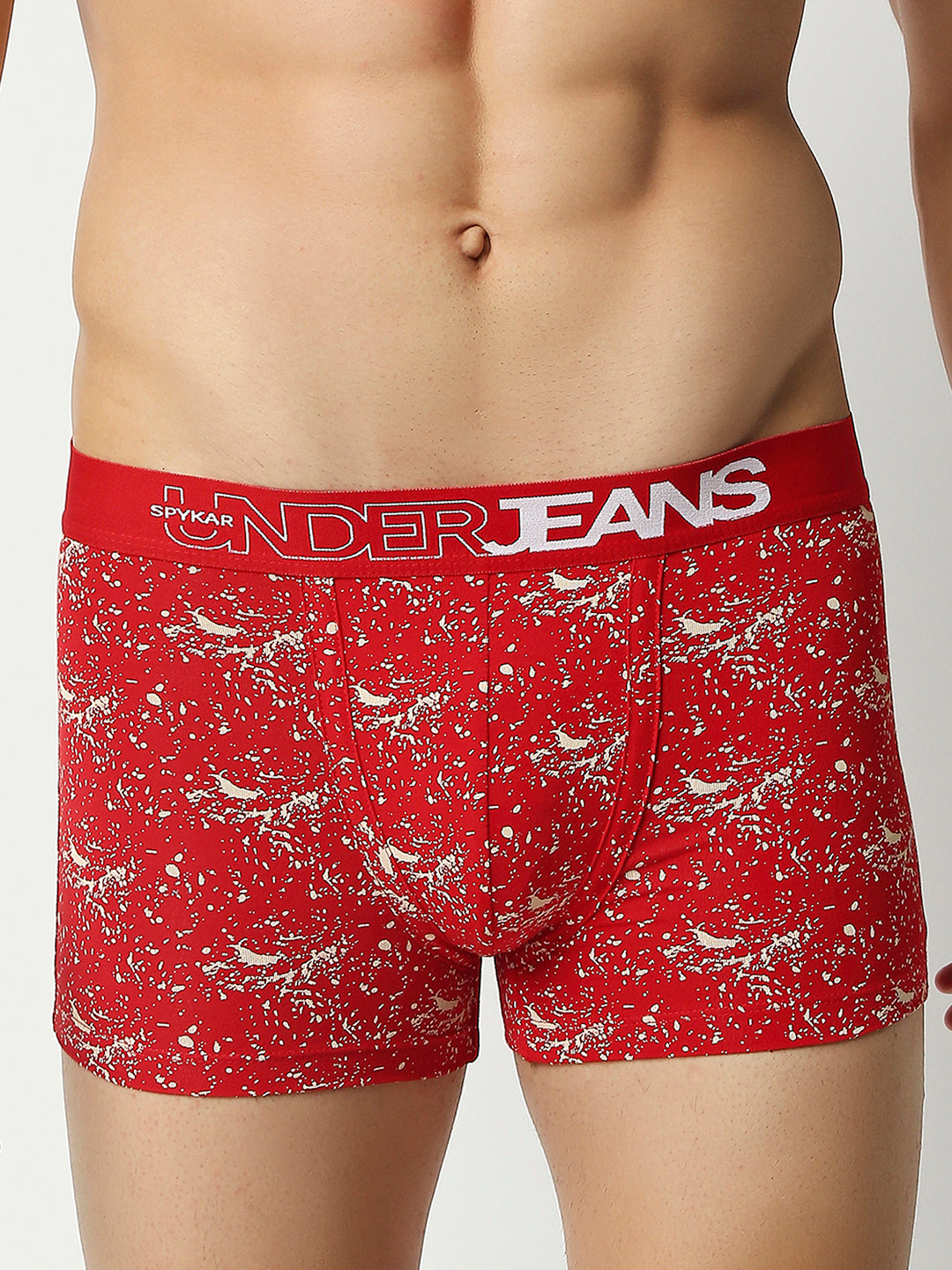 Men Red Cotton Blend Regular Fit Trunk - Underjeans By Spykar