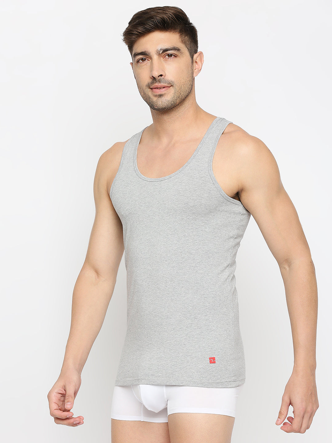 Men Grey Melange Cotton Blend Vest- Underjeans By Spykar