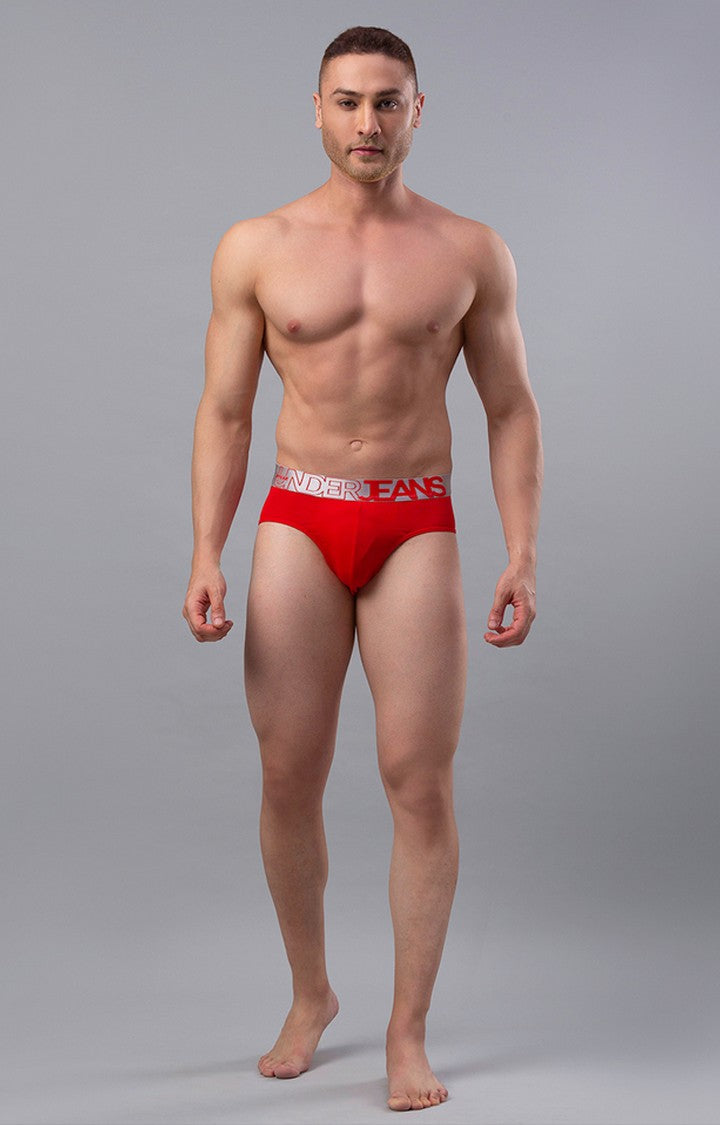 Underjeans By Spykar Red Solid Briefs For Men