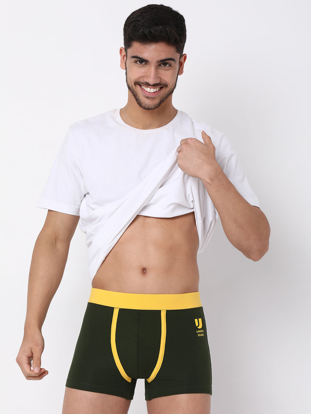Men Cotton Blend Olive Trunk- Underjeans By Spykar
