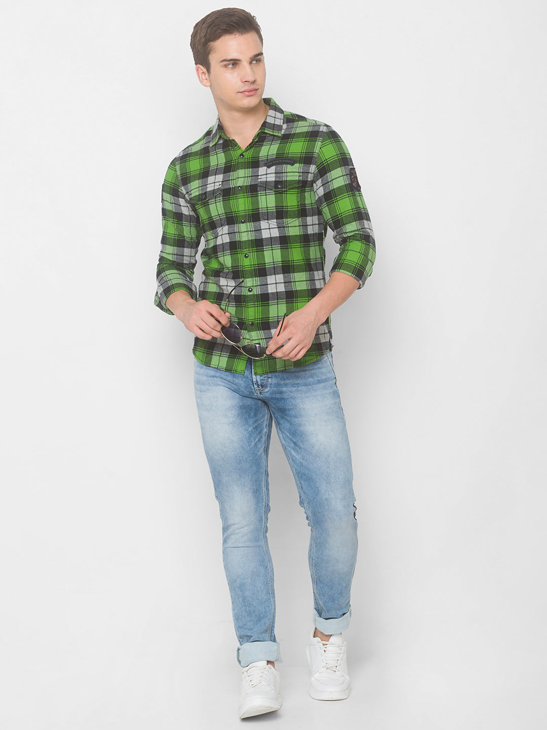 Spykar Men Cactus Green Cotton Slim Fit Shirt