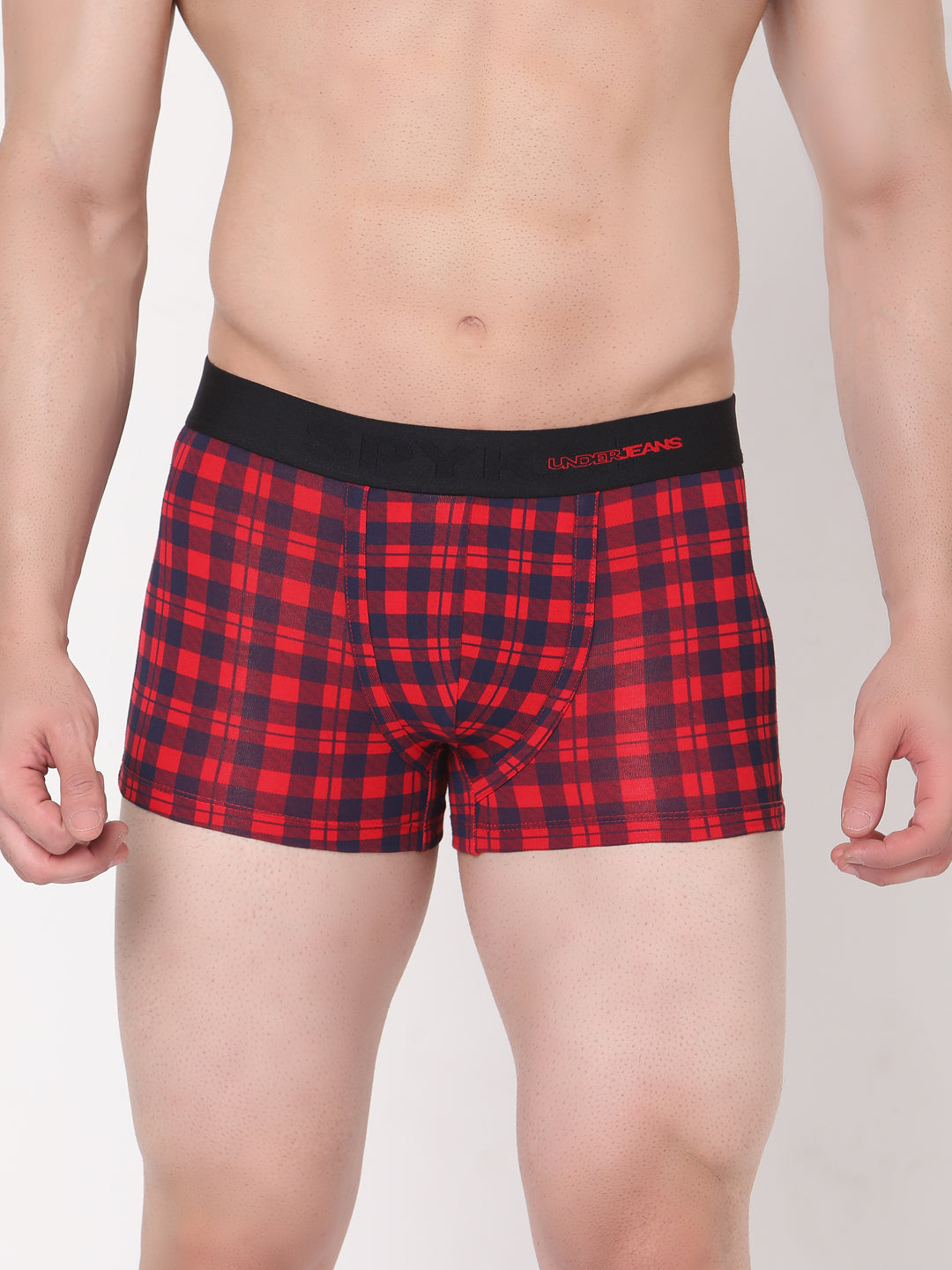 Men Blue-Check Cotton Blend Trunk- Underjeans By Spykar