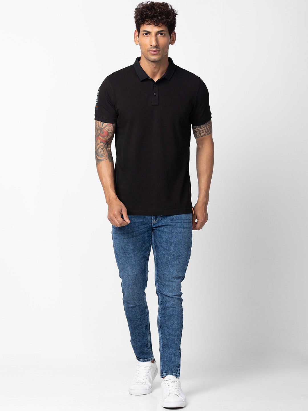 Spykar Men Black Cotton Regular Fit Half Sleeve Plain Polo T-Shirt