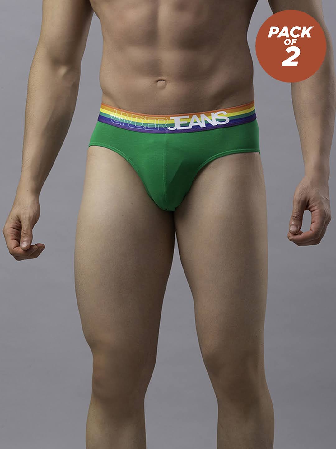 Men Cotton Blend Green-Multi Brief - (Pack Of 2)- Underjeans By Spykar