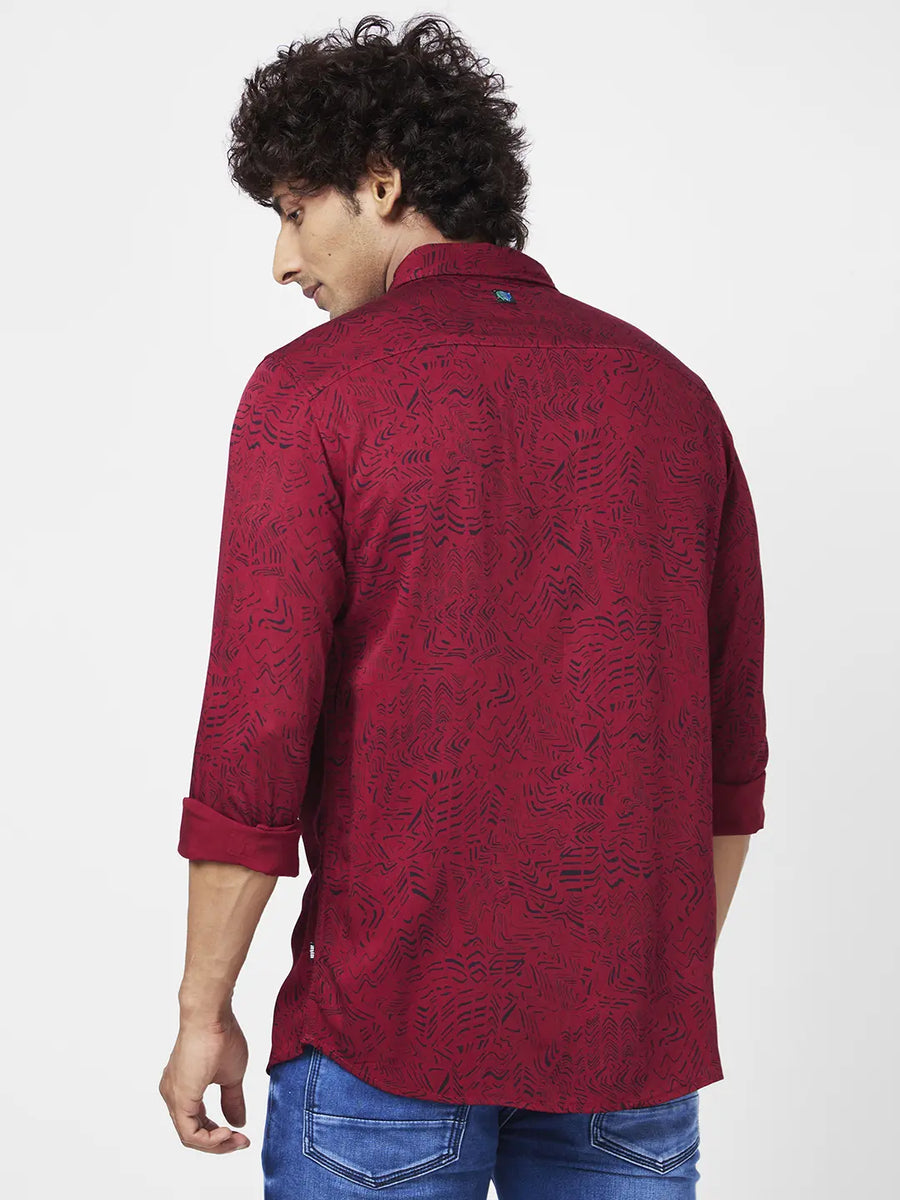 Buy Spykar Deep Red Regular Full Sleeve Causal Printed Shirt Online