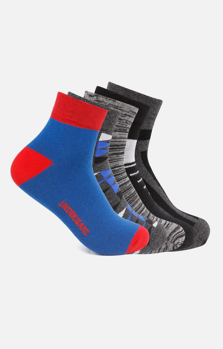 Men Grey Anthra Black Anthra Blue Ankle Length (Non Terry) (Pack Of 5) Socks- Underjeans By Spykar