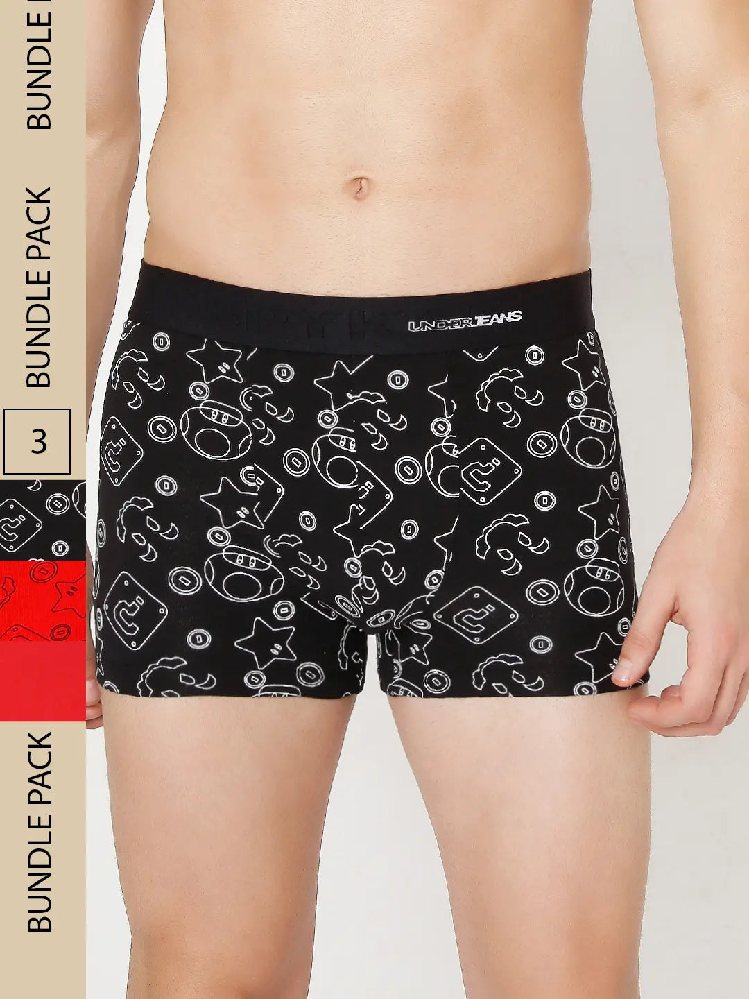 Men Assorted Cotton Blend Printed Trunk - Pack Of 3- Underjeans By Spykar