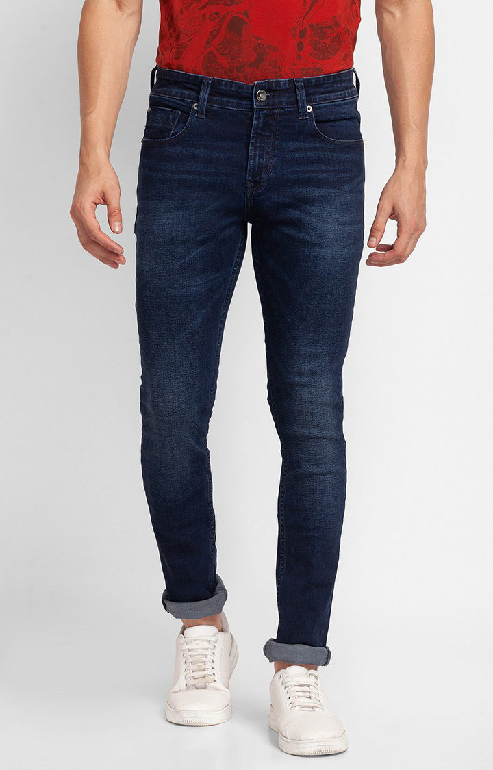 Spykar Dark Blue Cotton Slim Fit Narrow Length Jeans For Men (Skinny)