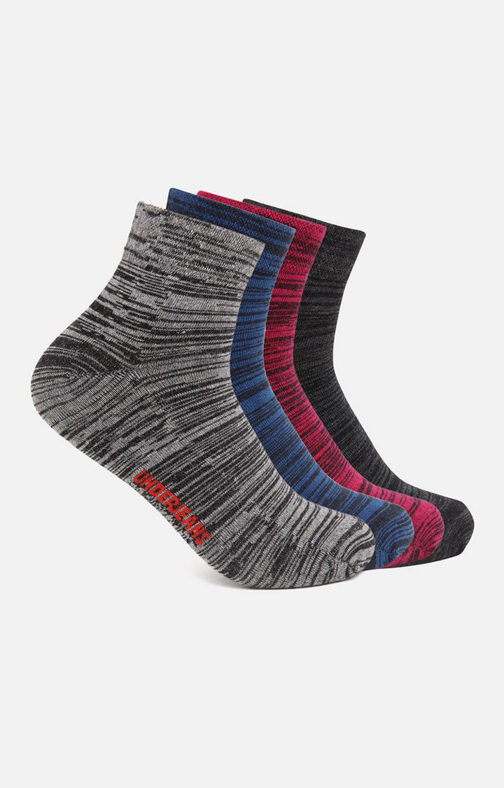 Men Black Pink Grey Navy Ankle Length (Non Terry) (Pack Of 4) Socks- Underjeans By Spykar