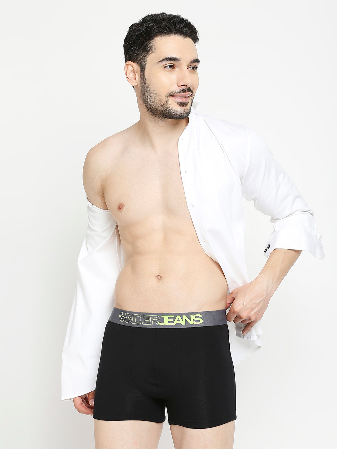 Men Yellow & Black Cotton Blend Trunk - Pack Of 2- Underjeans By Spykar