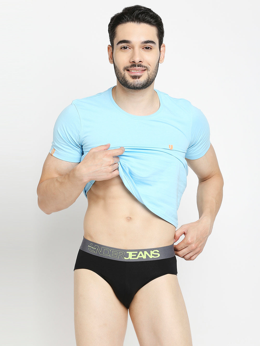 Men Dull Purple & Black Cotton Blend Brief - Pack Of 2- Underjeans By Spykar
