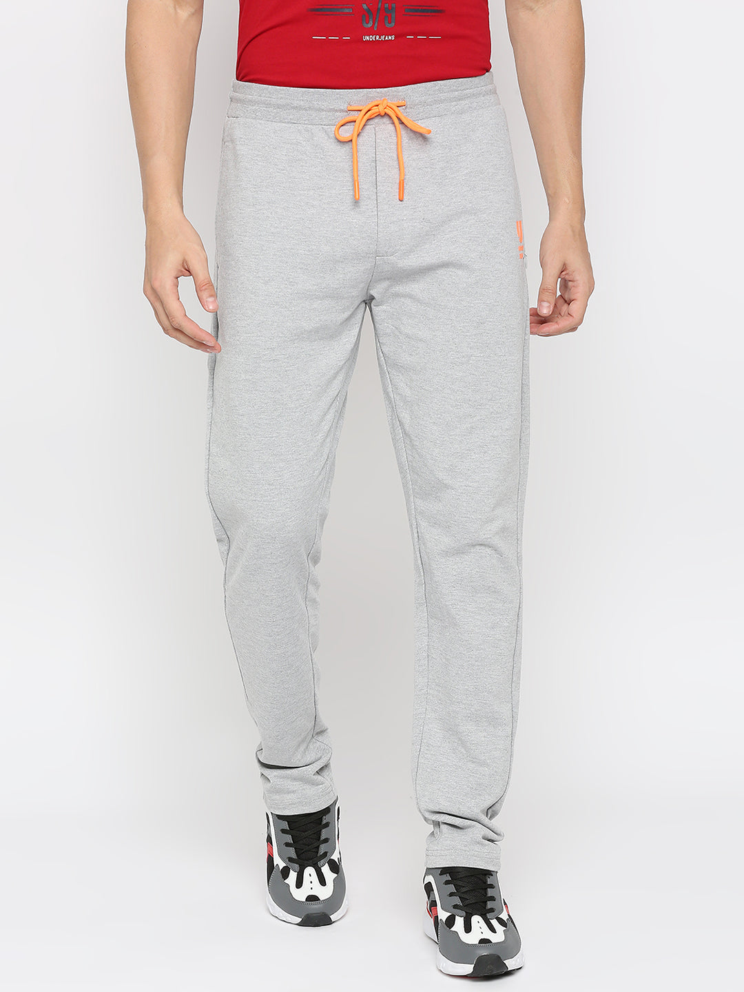 Men Cotton Blend Greymelange Trackpant- Underjeans By Spykar